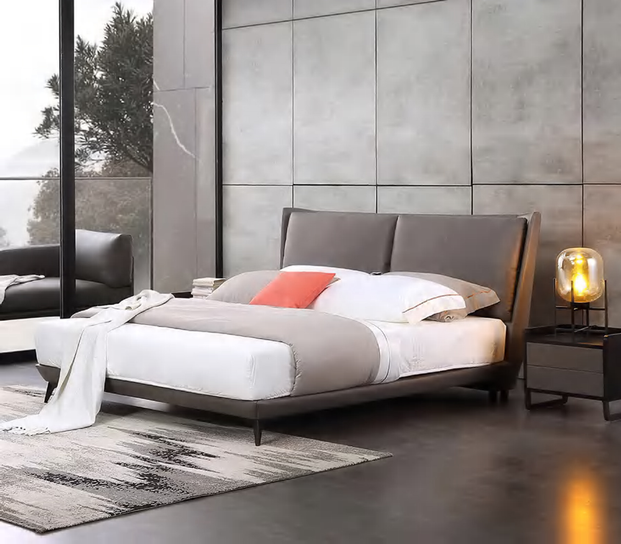 Modern Wingback Bed with Deluxe Upholstery, DFUP 4062 02