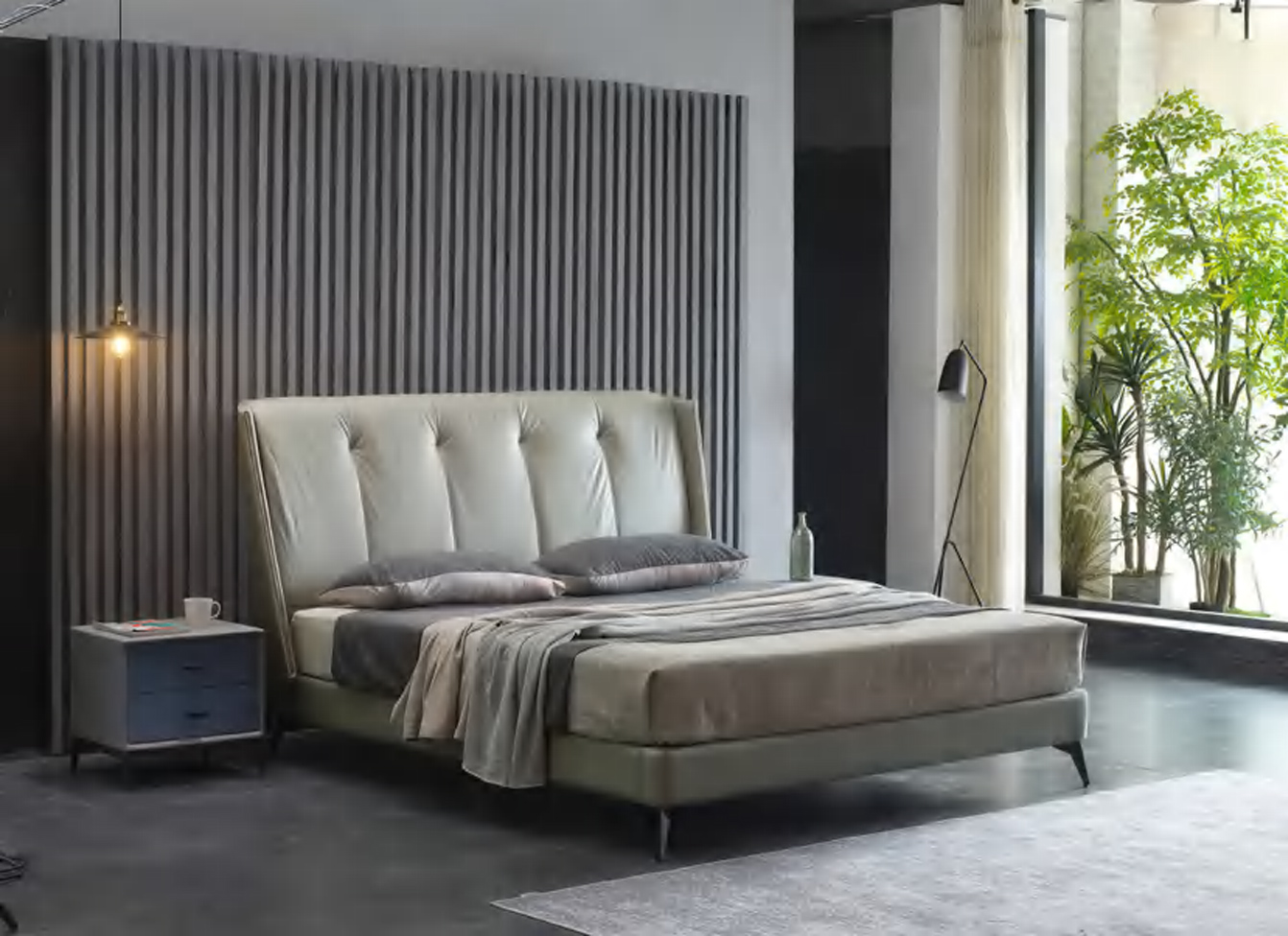 Premium Upholstered Bed with Modern Wingback, DFUP 4067 02