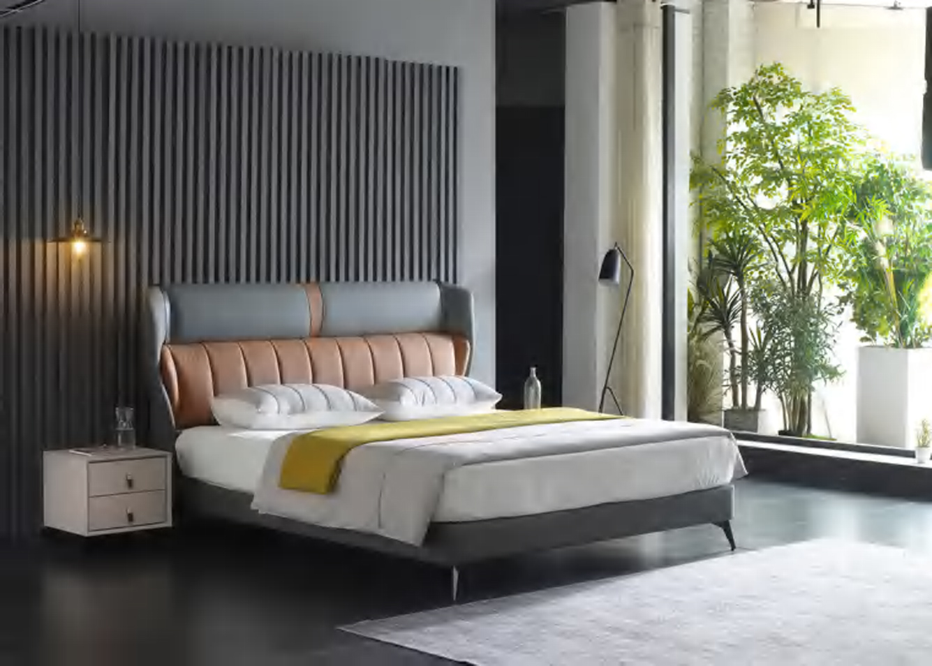 Luxurious Wingback Bed with Elegant Upholstery, DFUP 4082 02