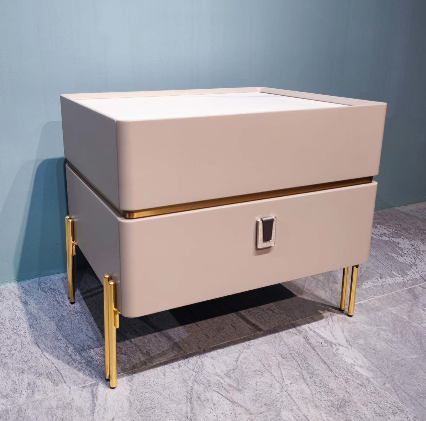 Luxurious Solid Wood Nightstand with Gold Accents, DFUP 5003 01