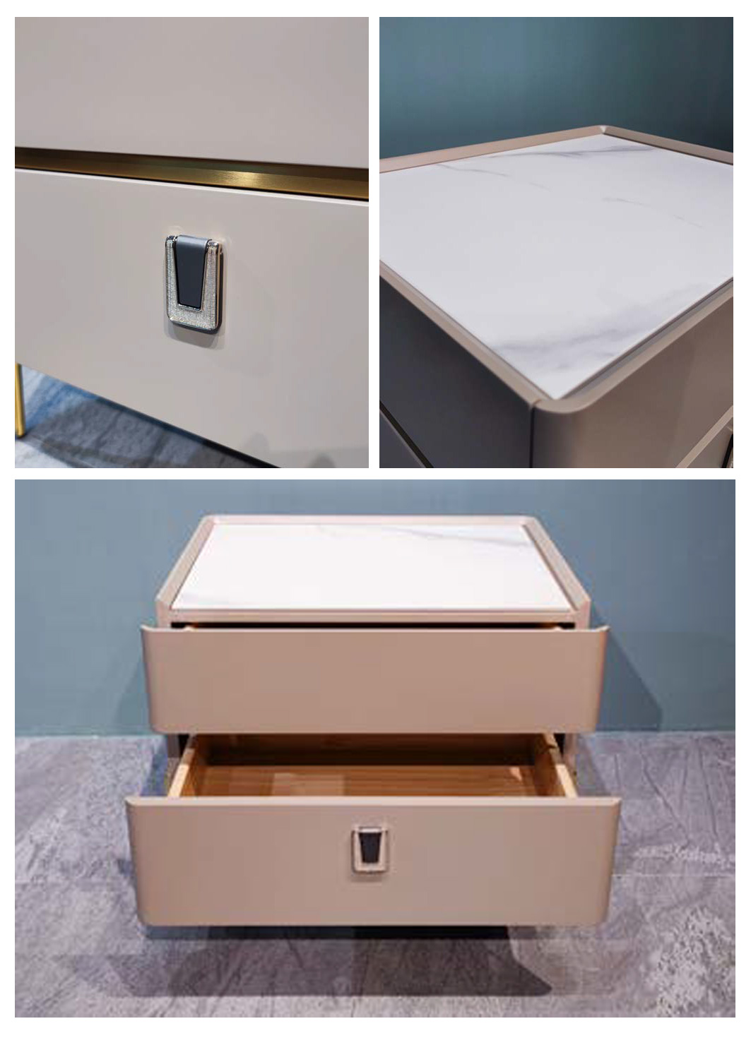 Luxurious Solid Wood Nightstand with Gold Accents, DFUP 5003 03