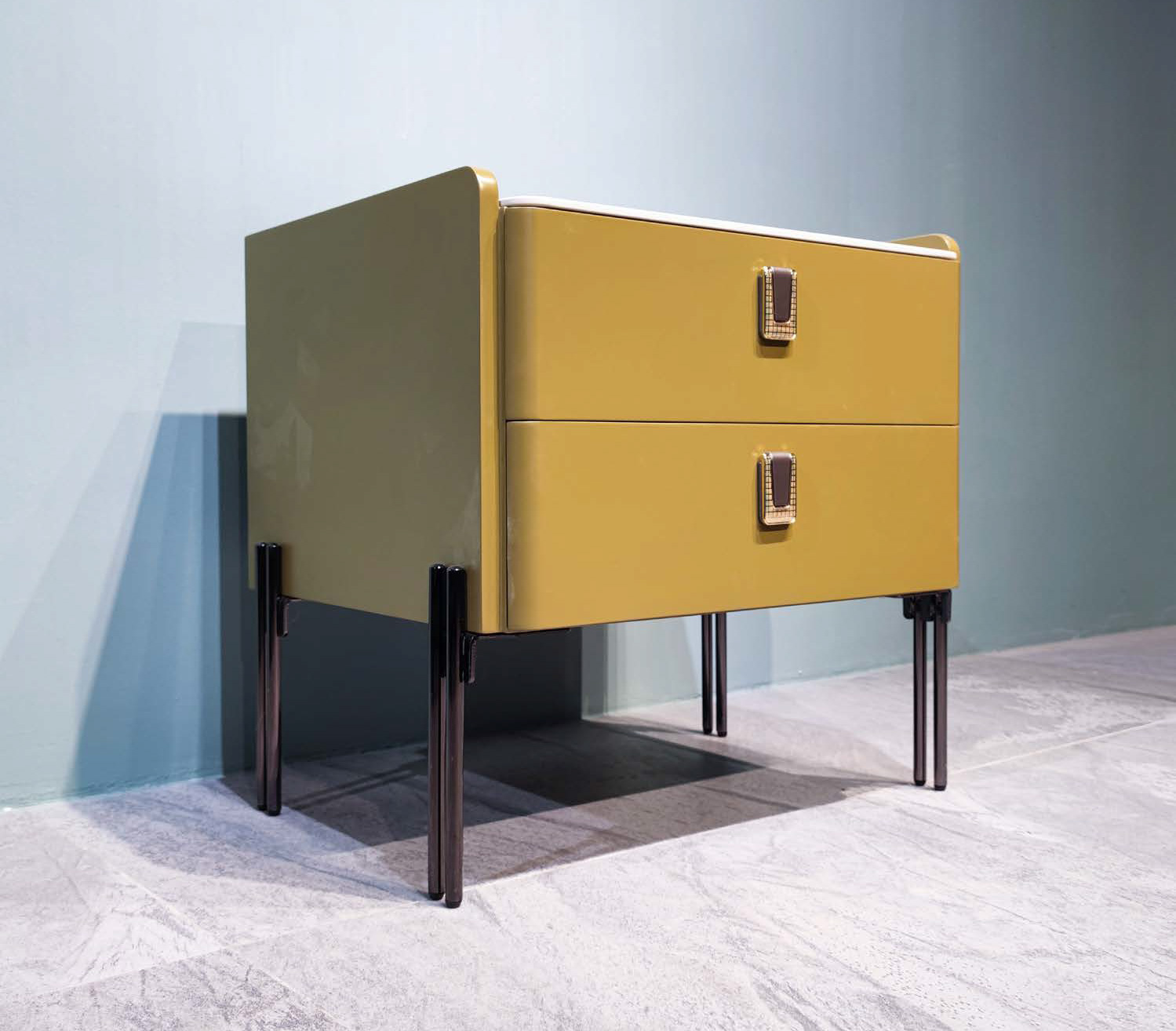 DFUP-5004-2 01 Elegant Solid Wood Nightstand with Two Drawers - Gold Accent, DFUP 5004 2 01