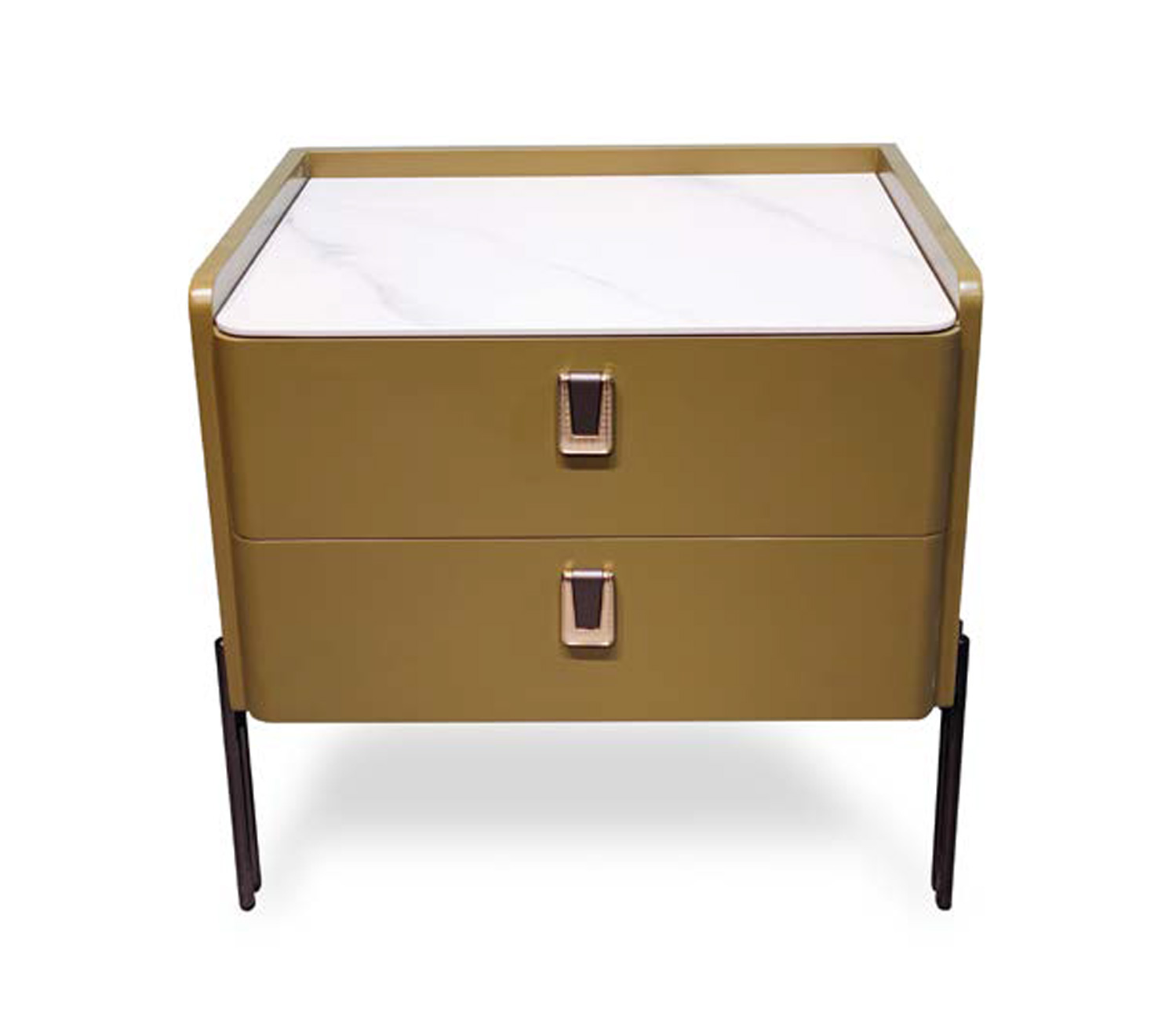 DFUP-5004-2 02 Elegant Solid Wood Nightstand with Two Drawers - Gold Accent, DFUP 5004 2 02