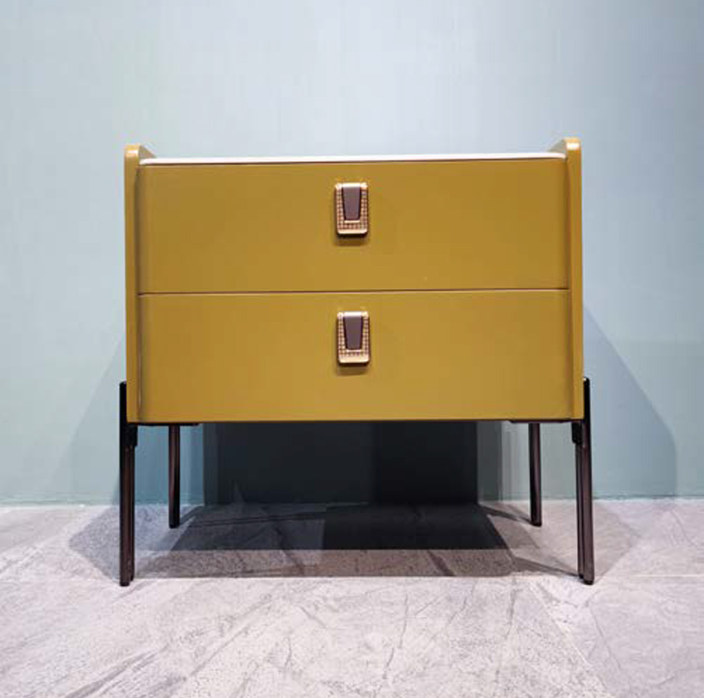 DFUP-5004-2 03 Elegant Solid Wood Nightstand with Two Drawers - Gold Accent, DFUP 5004 2 03