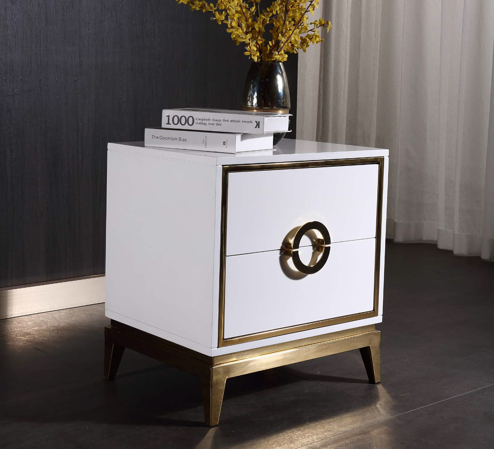 Elegant Solid Wood Nightstand with Simple Design and Two Drawers, DFUP 5052 01
