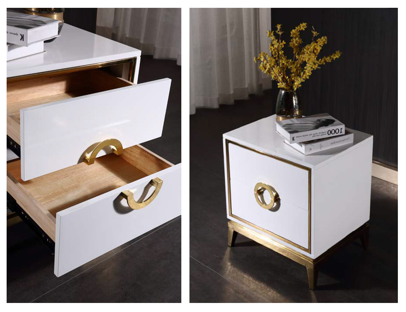 Elegant Solid Wood Nightstand with Simple Design and Two Drawers, DFUP 5052 03