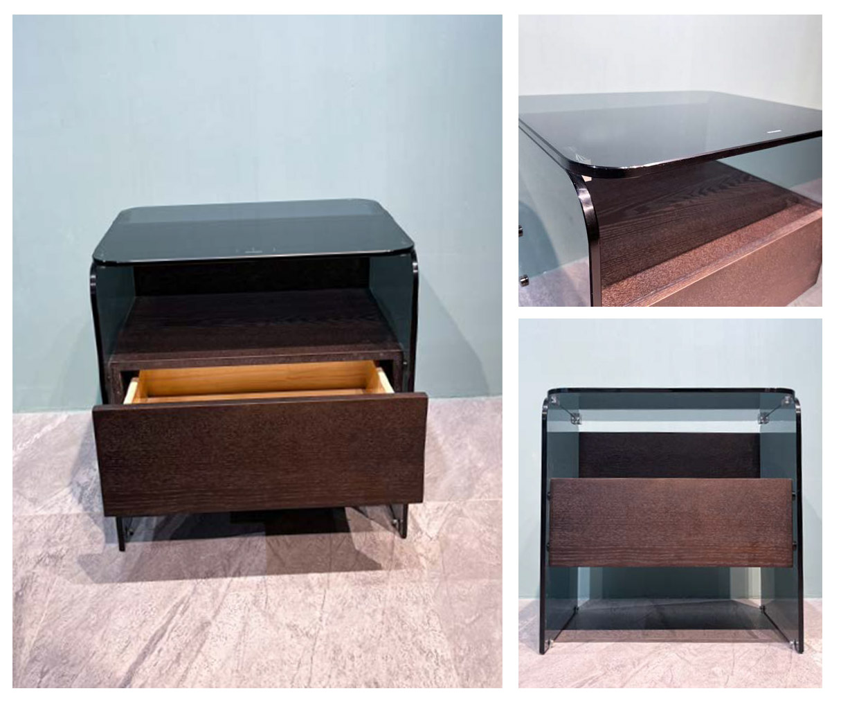 Luxury Solid Wood Nightstand with Glass Top and Side Panels, DFUP 5105 03