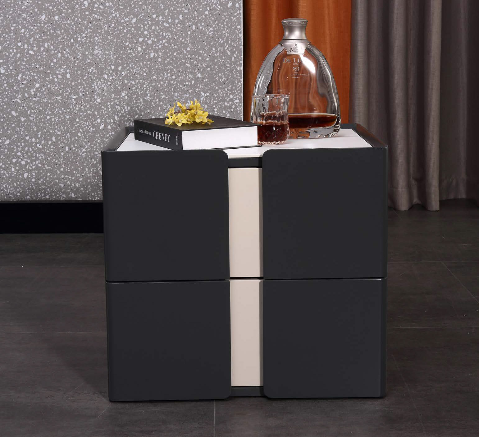 Luxury Solid Wood Nightstand with Elegant Finish, DFUP 5115 02