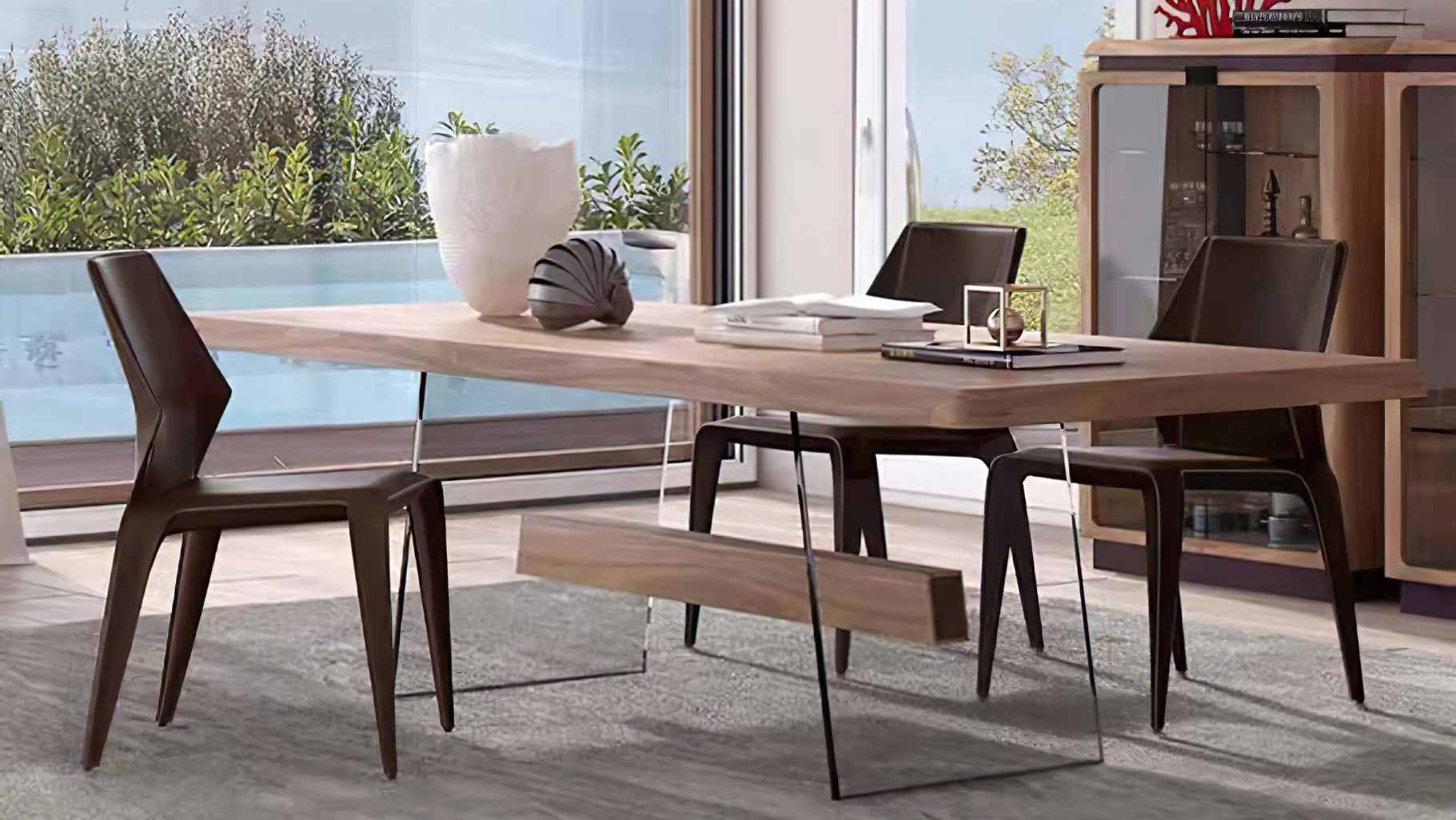 Modern Dining Chair With Saddle Leather Upholstery, DFUP 1110 04