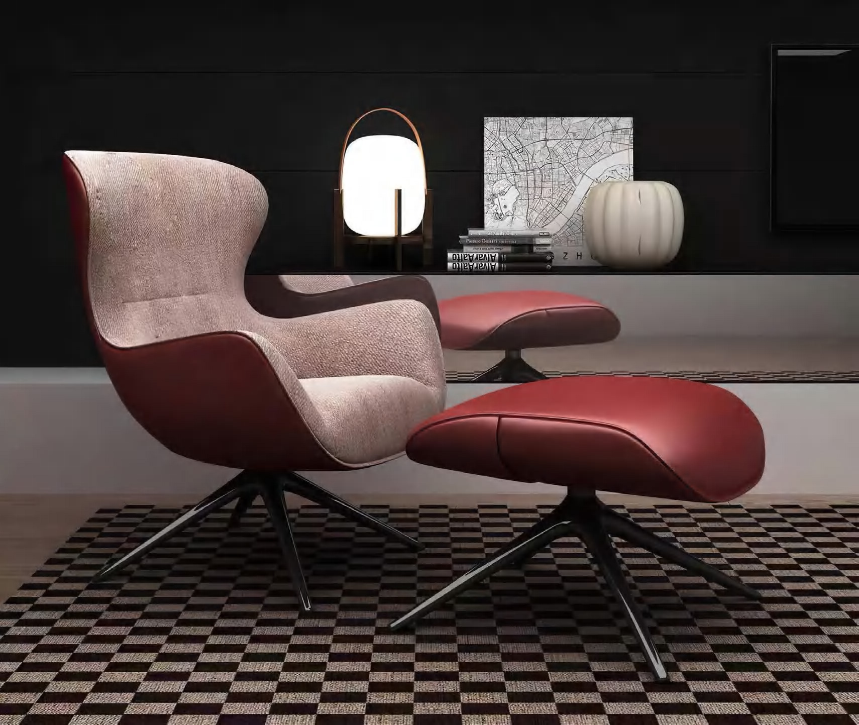 Contemporary Lounge Armchair with Ottoman, DFUP 2099 01