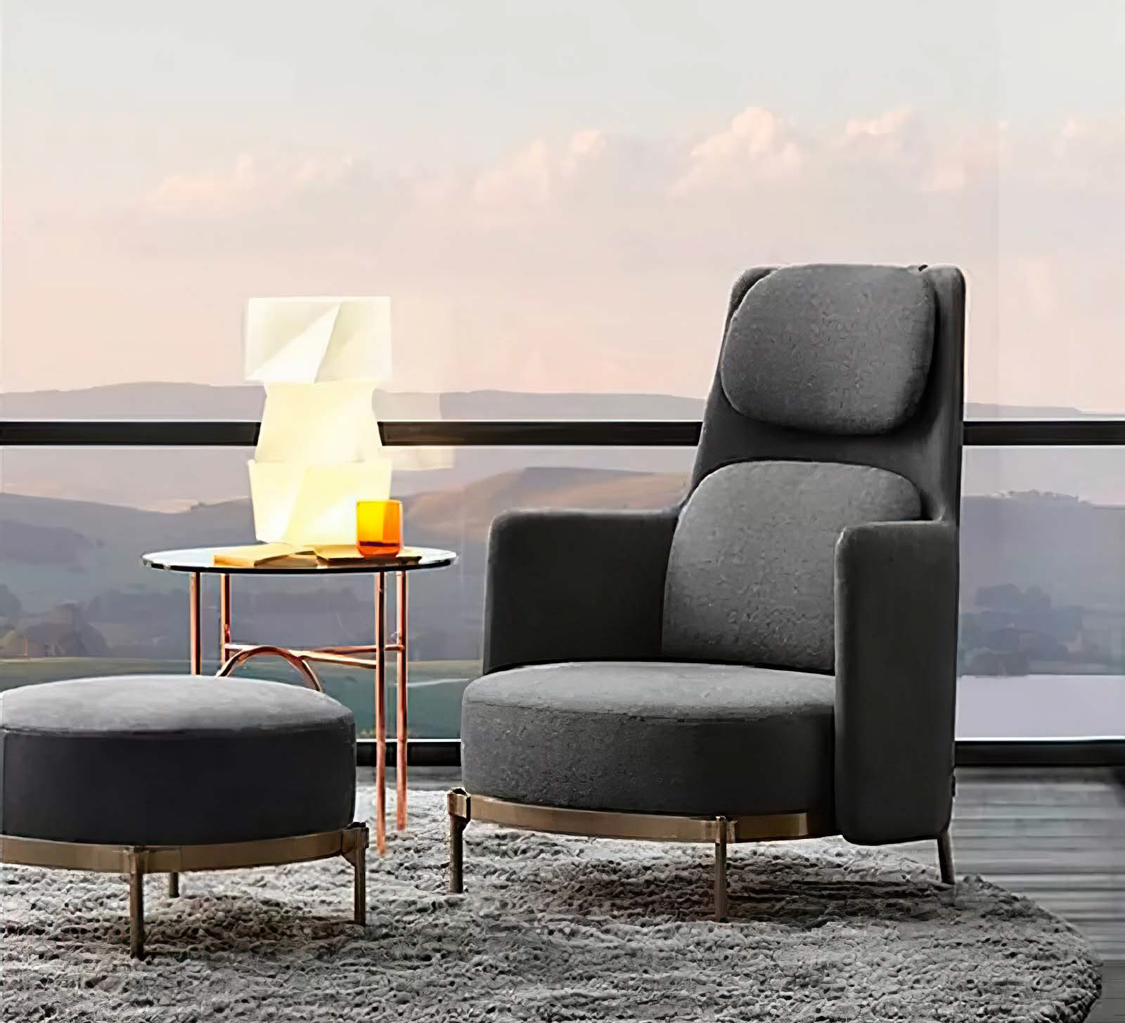 Luxurious Comfort Hotel Armchair with Ottoman, DFUP 2136 01