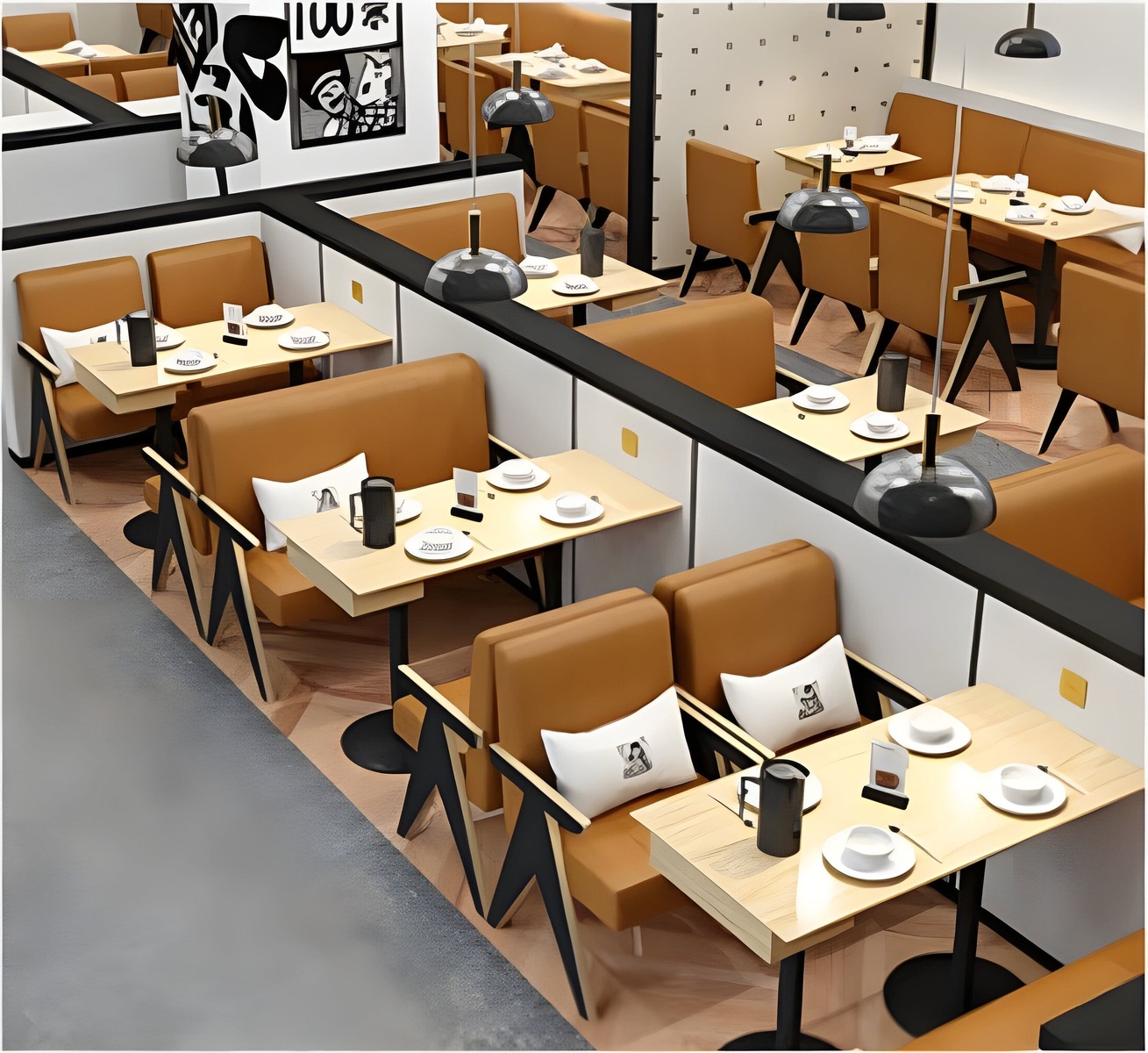 Modern Refined Cushioned Seats and Tables for Cafés, image 136